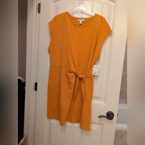 Nine West Mustard Tie-Front Mini Dress